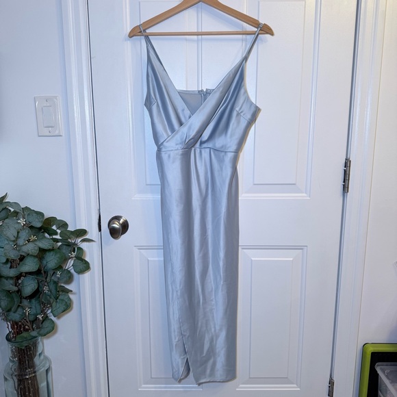 twik Pale Blue Wrap-Front Midi Dress - Picture 3 of 9
